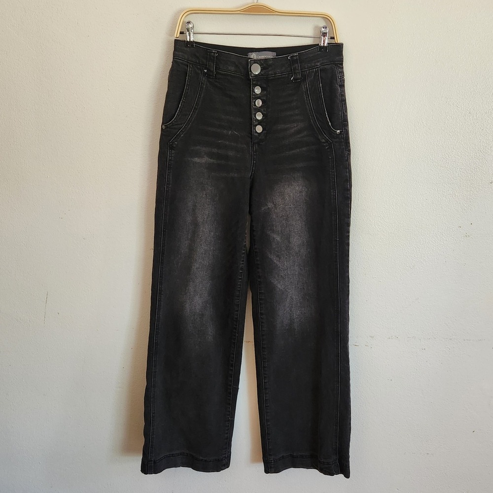 Democracy Wide Leg High Rise Button Fly Jeans 10 Black Boho Chic Minimalist